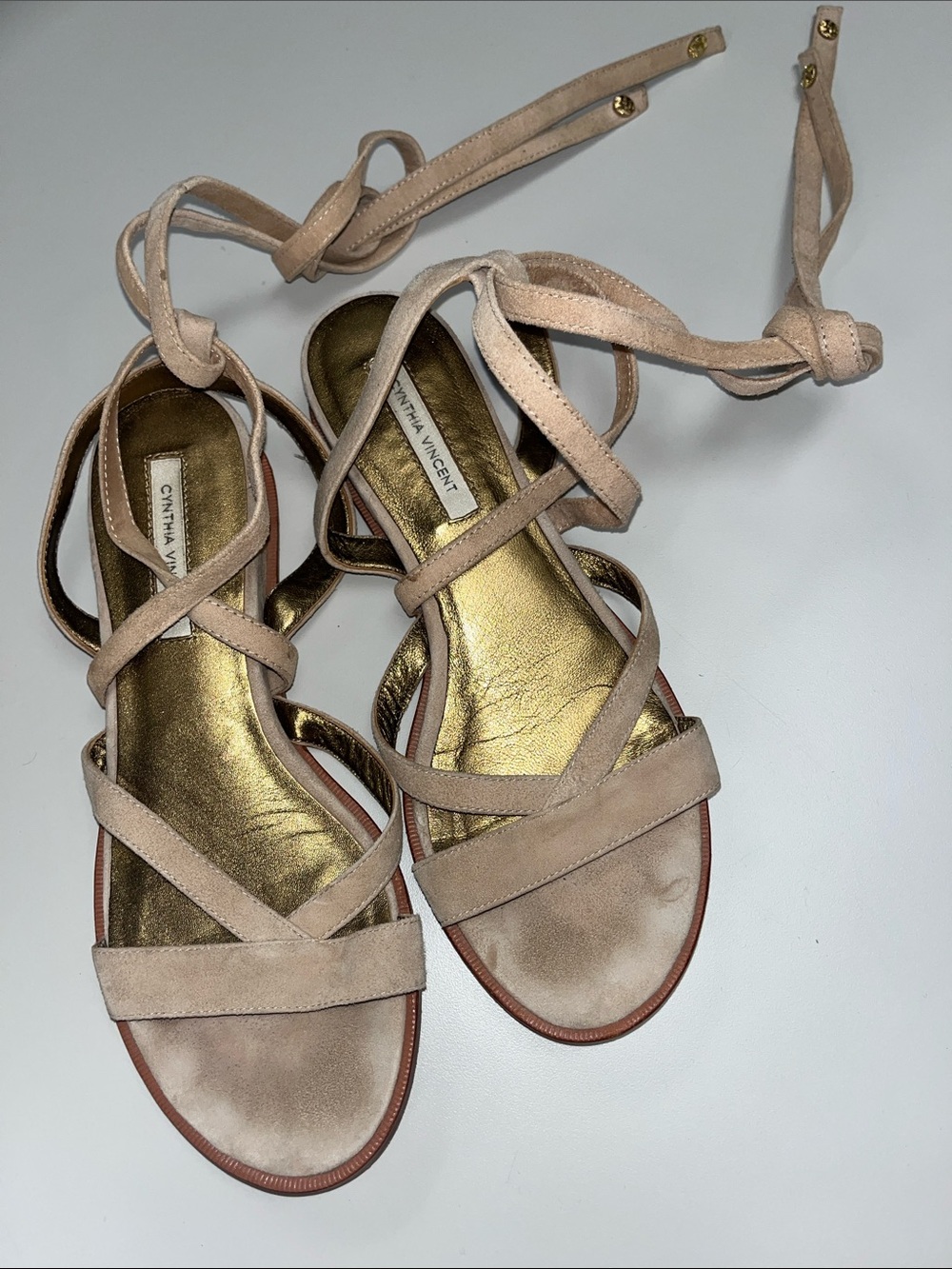 Cynthia Vincent Taupe Lace-Up Strappy Sandals / Wedge size 7.5